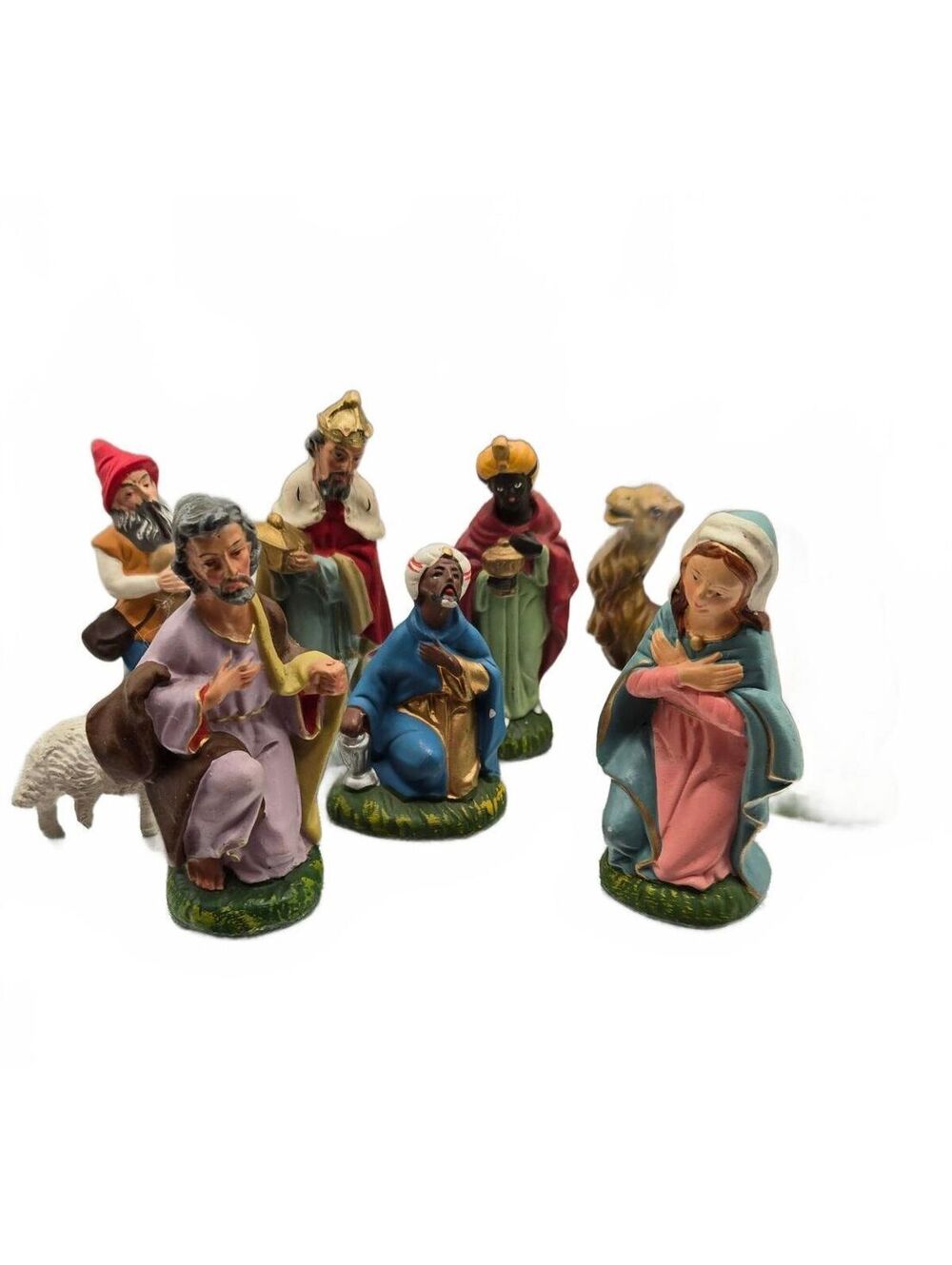 Nativity Set, Hand Painted Figures, Camel Sheep, Vintage Made in Japan, No Jesus